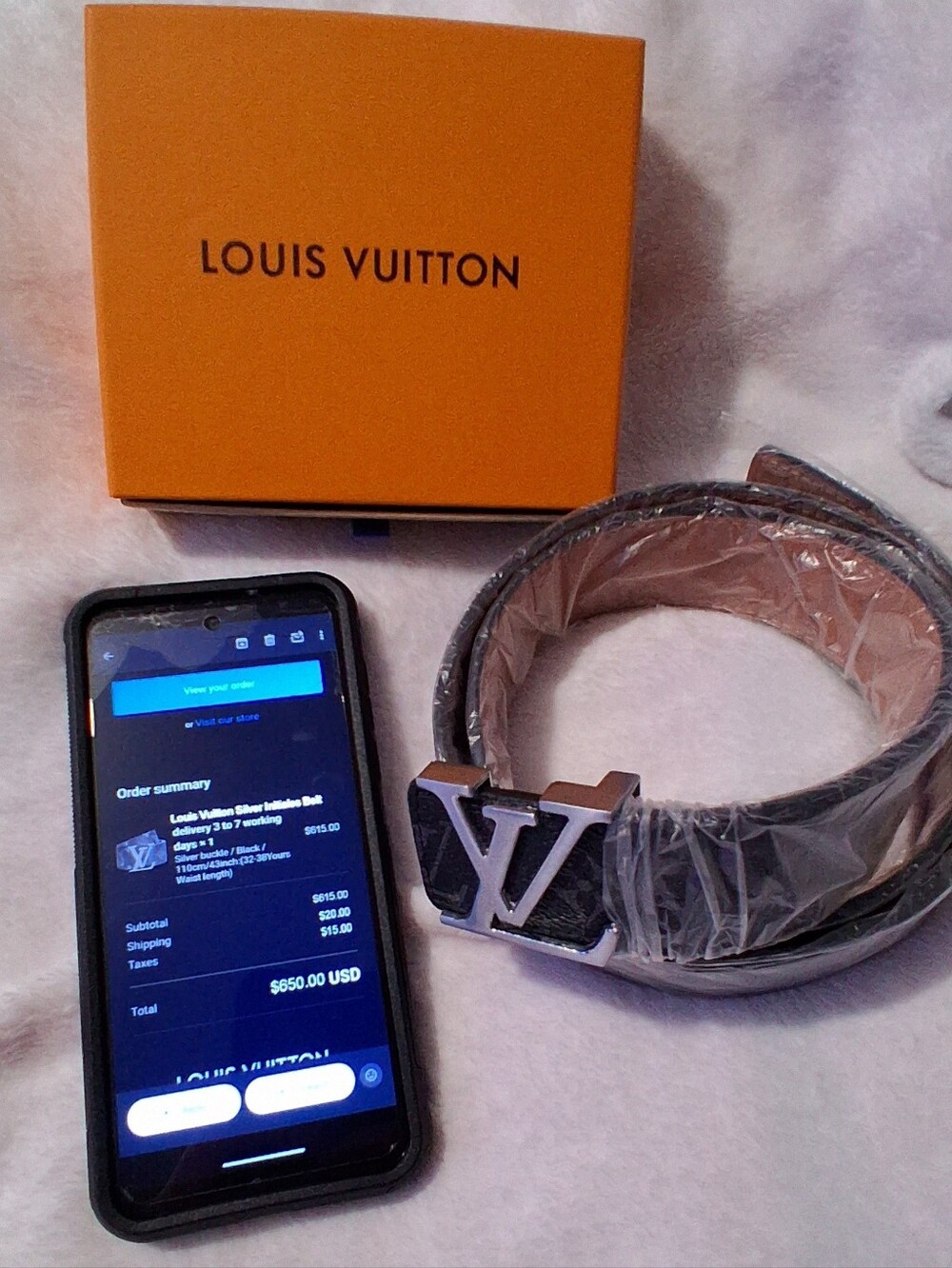 Louis Vuitton Black/Silver LV initial Belt